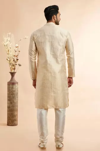 beige jaqurd art silk without lining fabric only kurta for men