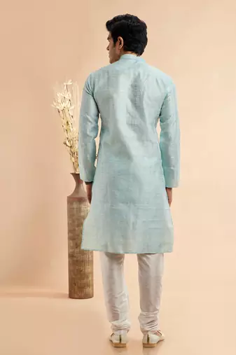 sky blue jaqurd art silk without lining fabric only kurta for men