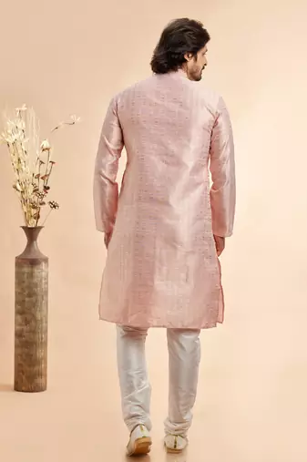 peach jaqurd art silk without lining fabric only kurta for men