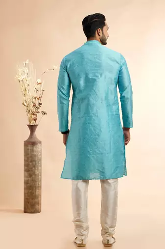 blue jaqurd art silk without lining fabric only kurta for men