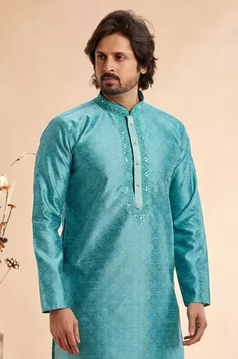 blue jaqurd art silk without lining  only kurta for men