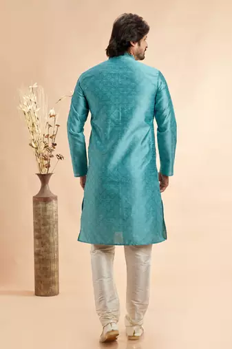 blue jaqurd art silk without lining  only kurta for men
