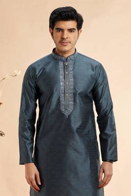grey jaqurd art silk without lining fabric only kurta for men 3