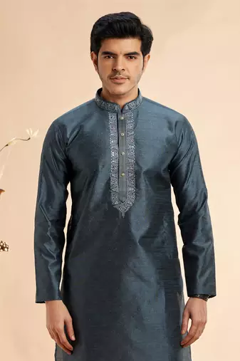 grey jaqurd art silk without lining fabric only kurta for men