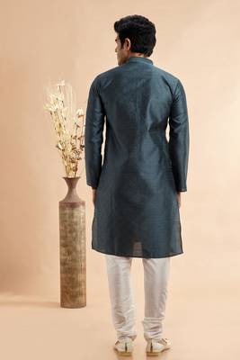 grey jaqurd art silk without lining fabric only kurta for men 4