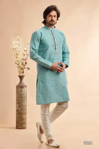 blue jaqurd art silk without lining fabric only kurta for men