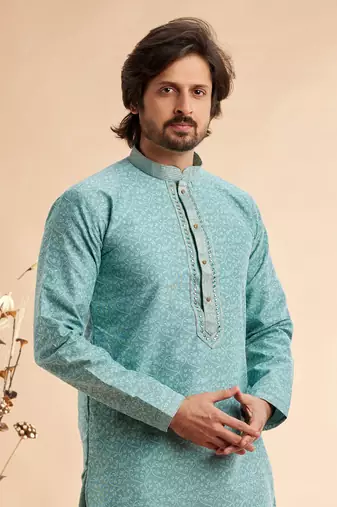 blue jaqurd art silk without lining fabric only kurta for men