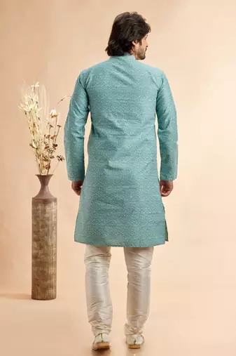 blue jaqurd art silk without lining fabric only kurta for men