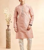 Peach jaqurd art silk without lining fabric only kurta for men