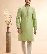 pista green jaqurd art silk without lining fabric only kurta for men