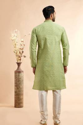 pista green jaqurd art silk without lining fabric only kurta for men 2