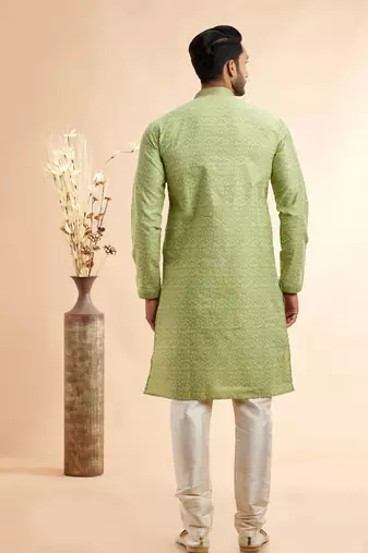 pista green jaqurd art silk without lining fabric only kurta for men