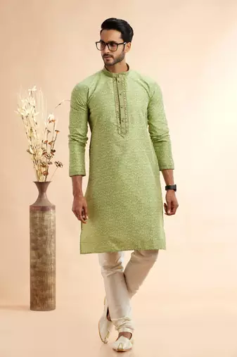pista green jaqurd art silk without lining fabric only kurta for men
