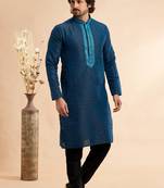 blue/black jaqurd art silk without lining fabric only kurta for men