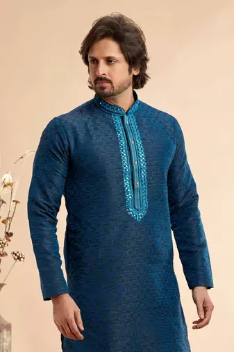 blue/black jaqurd art silk without lining fabric only kurta for men