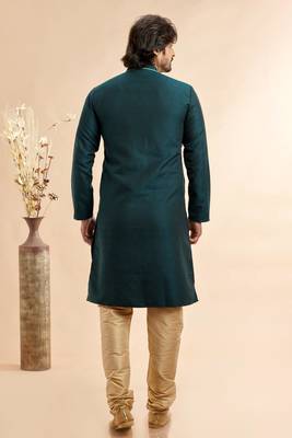 green jaqurd art silk without lining fabric only kurta for men 4