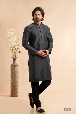 black jaqurd art silk without lining fabric only kurta for men 1