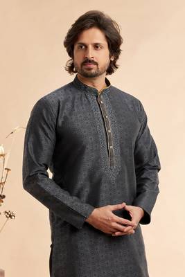 black jaqurd art silk without lining fabric only kurta for men 3