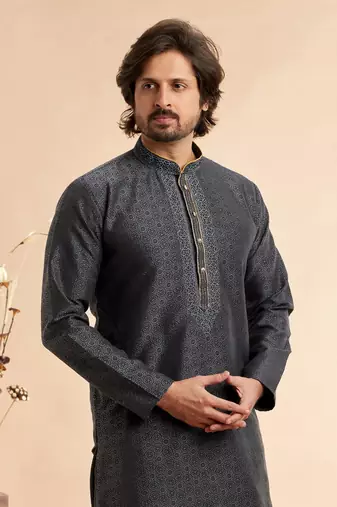black jaqurd art silk without lining fabric only kurta for men