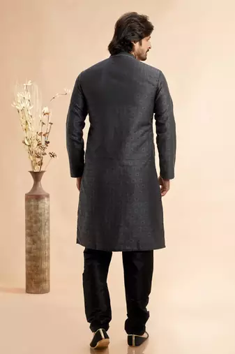 black jaqurd art silk without lining fabric only kurta for men