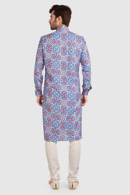 blue/multi colour cotton printed fabric without lining straight kurta churidar for men 4