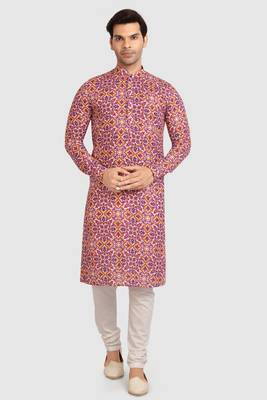 rust/multi colour cotton printed fabric  without lining straight kurta churidar for men 1