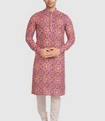 rust/multi colour cotton printed fabric  without lining straight kurta churidar for men