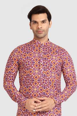 rust/multi colour cotton printed fabric  without lining straight kurta churidar for men 3