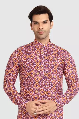 rust/multi colour cotton printed fabric  without lining straight kurta churidar for men