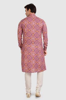 rust/multi colour cotton printed fabric  without lining straight kurta churidar for men 4