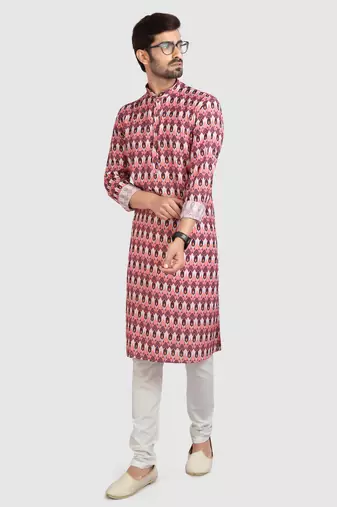 multi colour cotton printed fabric  without lining straight kurta churidar for men