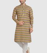 yellow/multi colour cotton printed fabric without lining straight kurta churidar for men