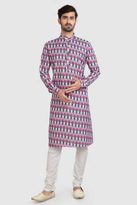 pink /multi colour cotton printed fabric  without lining straight kurta churidar for men 1