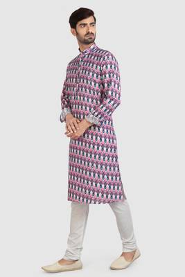 pink /multi colour cotton printed fabric  without lining straight kurta churidar for men 2