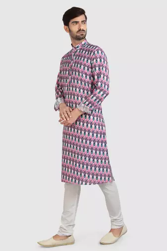pink /multi colour cotton printed fabric  without lining straight kurta churidar for men