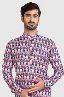 pink /multi colour cotton printed fabric  without lining straight kurta churidar for men 3
