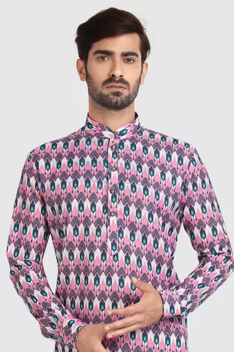pink /multi colour cotton printed fabric  without lining straight kurta churidar for men
