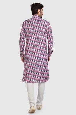 pink /multi colour cotton printed fabric  without lining straight kurta churidar for men 4