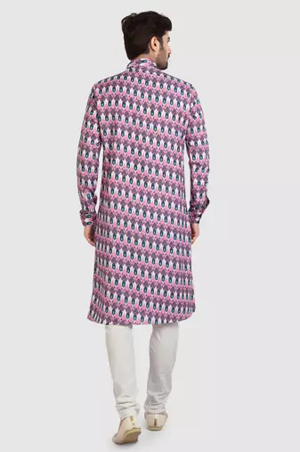 pink /multi colour cotton printed fabric  without lining straight kurta churidar for men