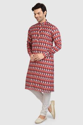 orange /multi colour cotton printed fabric without lining straight kurta churidar for men 1