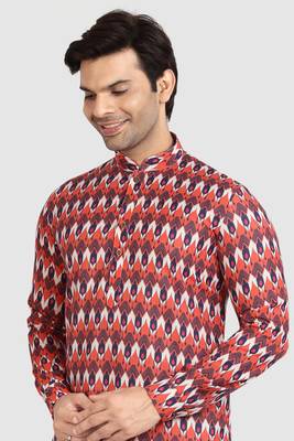 orange /multi colour cotton printed fabric without lining straight kurta churidar for men 3