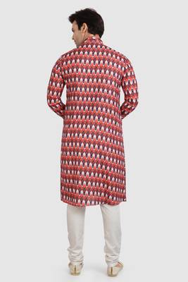 orange /multi colour cotton printed fabric without lining straight kurta churidar for men 4