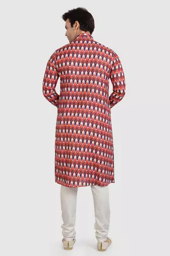orange /multi colour cotton printed fabric without lining straight kurta churidar for men