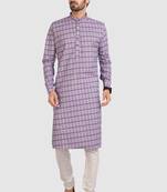 Light purple cotton printed fabric  without lining straight kurta for men