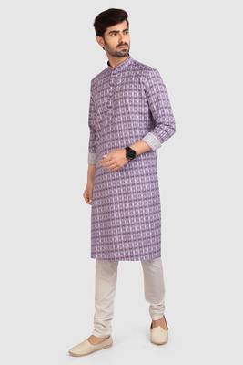 light purple cotton printed fabric  without lining straight kurta churidar for men 2