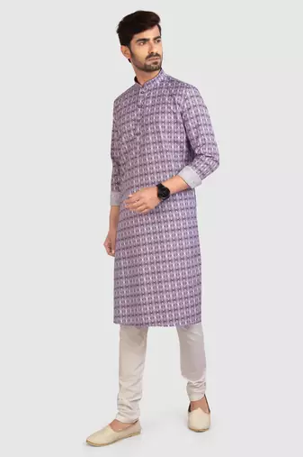 light purple cotton printed fabric  without lining straight kurta churidar for men