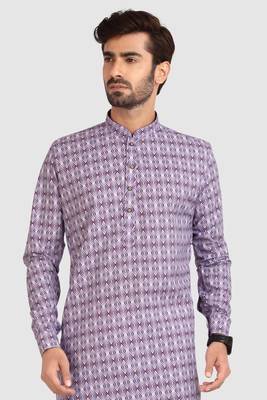 light purple cotton printed fabric  without lining straight kurta churidar for men 3