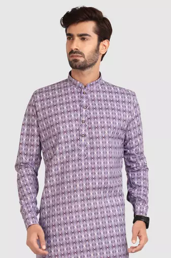 light purple cotton printed fabric  without lining straight kurta churidar for men