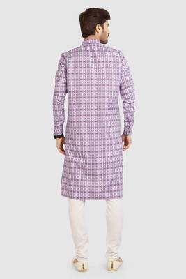 light purple cotton printed fabric  without lining straight kurta churidar for men 4