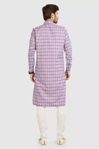 light purple cotton printed fabric  without lining straight kurta churidar for men